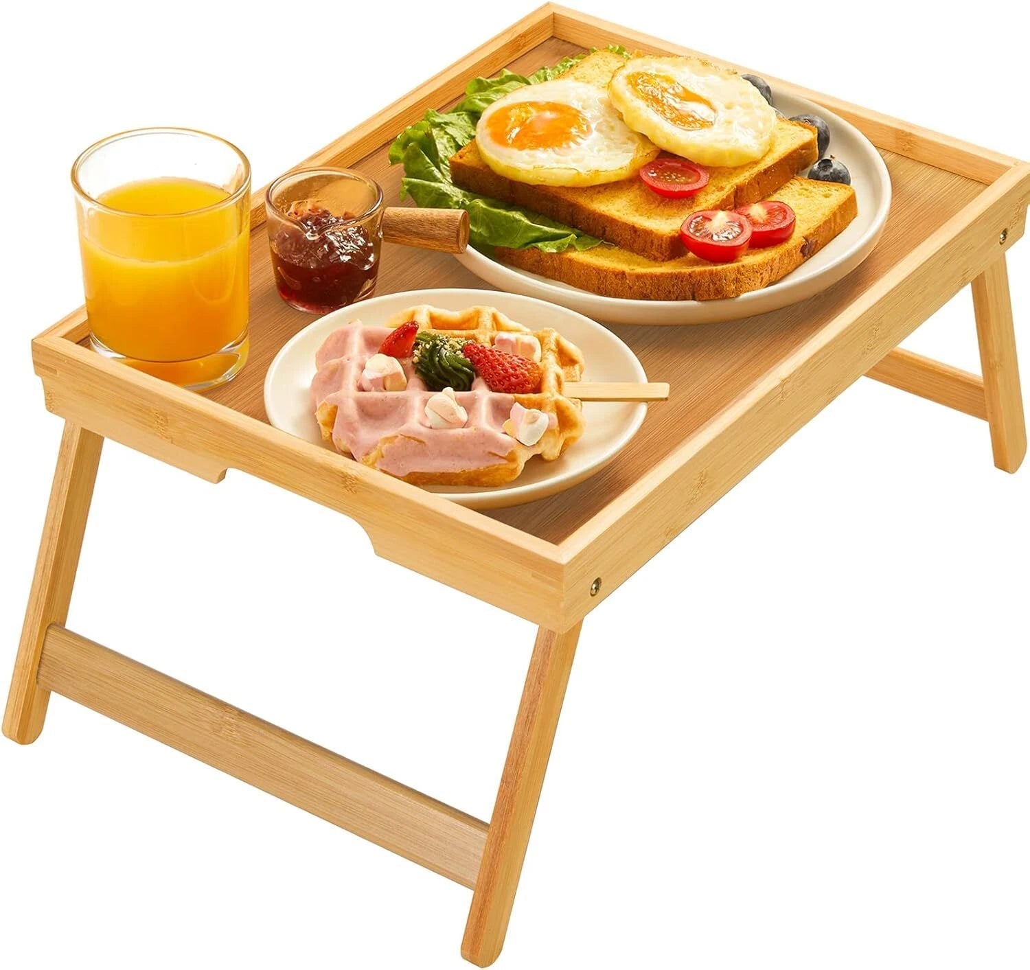 Bed Tray Table with Foldable Legs, Breakfast Tray for Sofa, Bed, Eating, Working 07FC0E-D4 - KOEEK