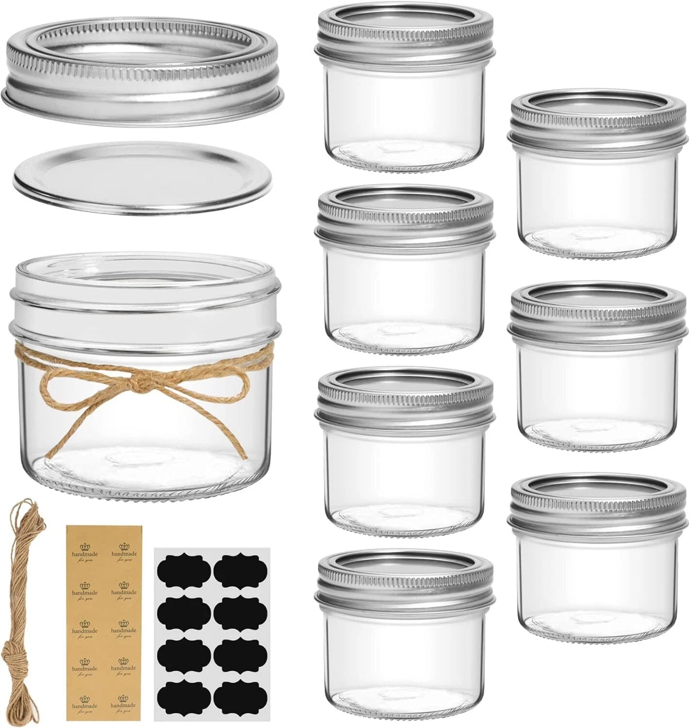 Mini Mason Jars 4oz - 8 Pack, Regular Mouth Mason Jar with Lids and Seal Bands 07FC0E-D4 - KOEEK
