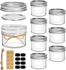 Mini Mason Jars 4oz - 8 Pack, Regular Mouth Mason Jar with Lids and Seal Bands 07FC0E-D4 - KOEEK