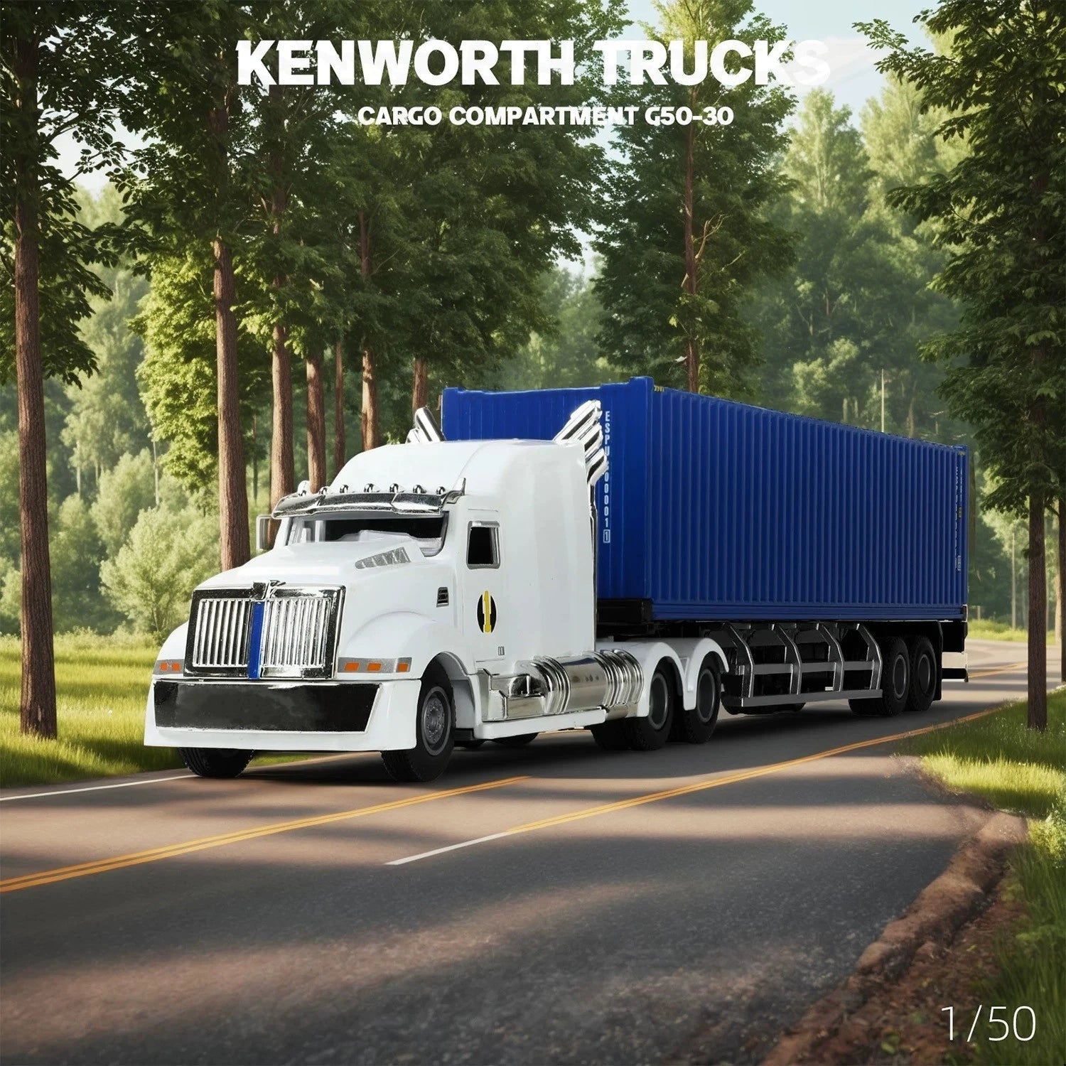 1:50 Kenworth Semi Truck Alloy Model, Container Trailer Diecast Collectible 07FC0E-D4 - KOEEK