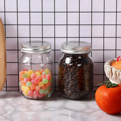 Glass Regular Mouth Mason Jars, 16 oz Clear Glass Jars with Silver Metal Lids 07FC0E-D4 - KOEEK