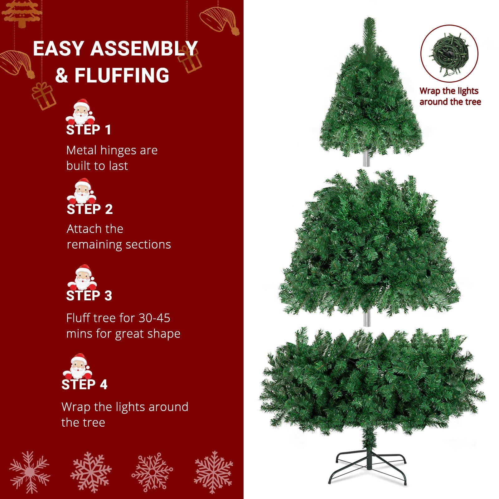 6FT Christmas Tree Artificial Tree Holiday Decor With LED Lights & Metal Stand 07FC0E-D4 - KOEEK