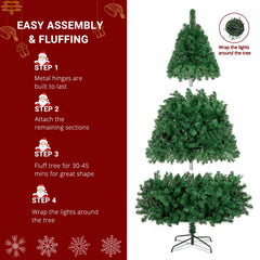 6FT Christmas Tree Artificial Tree Holiday Decor With LED Lights & Metal Stand 07FC0E-D4 - KOEEK