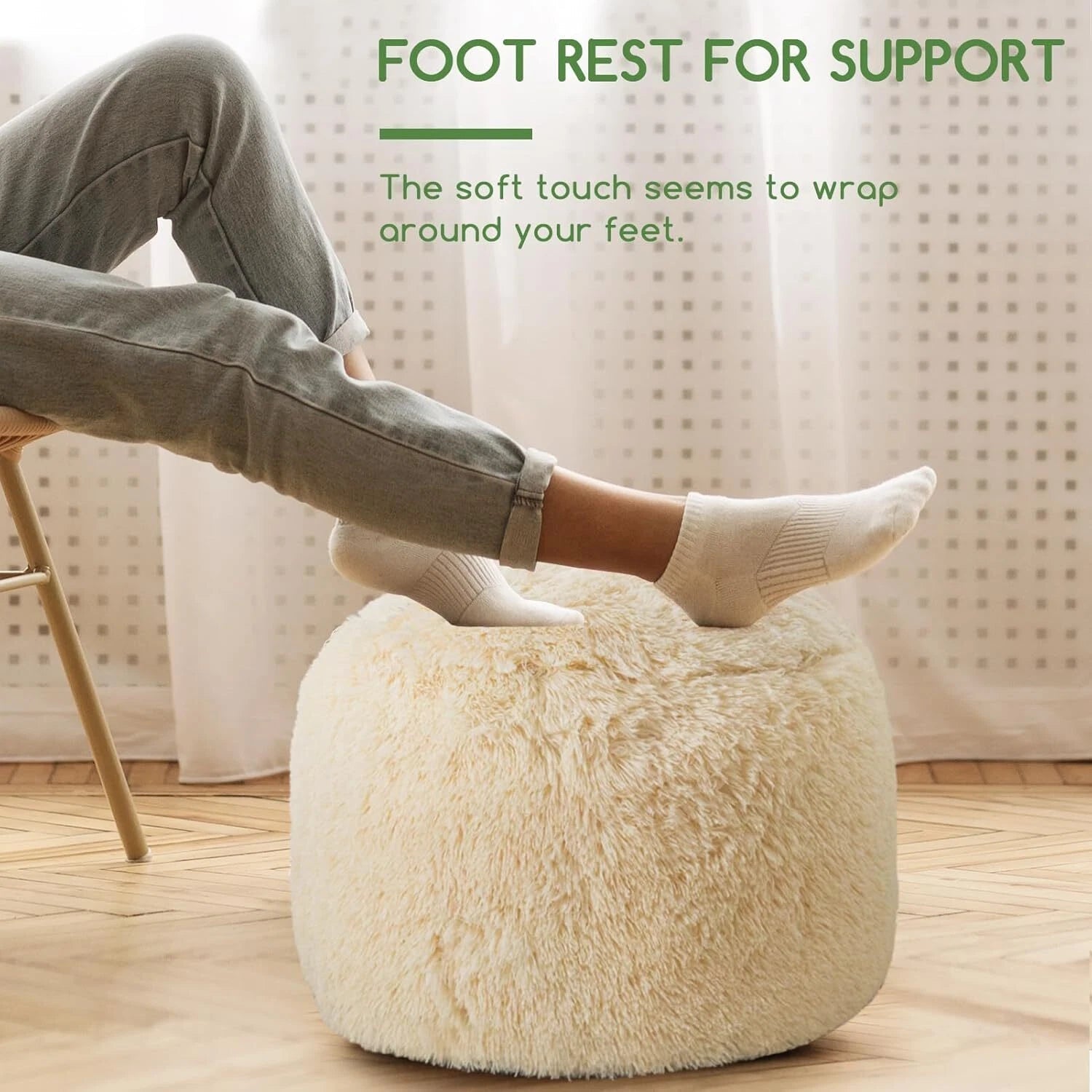 Round Padded Futon Ottoman, Fluffy Plush Futon Footstool Storage Ottoman, Beige 07FC0E-D4 - KOEEK
