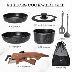 Induction Cookware Set with Removable Handles - 10 Piece Nonstick Cookware Set 07FC0E-D4 - KOEEK