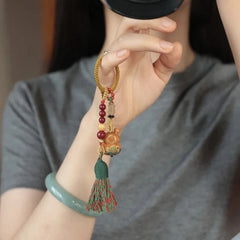 Peach Wood Handcarved Koi Gourd Keychain Buddha Bead Amulet Auspicious Pendant 07FC0E-D4 - KOEEK