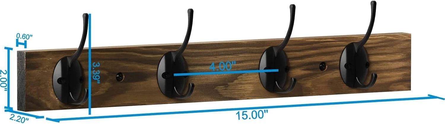 Coat Hooks Wall Mounted, Wooden Hat Rack with 4 Hooks for Entryway, Bathroom 07FC0E-D4 - KOEEK