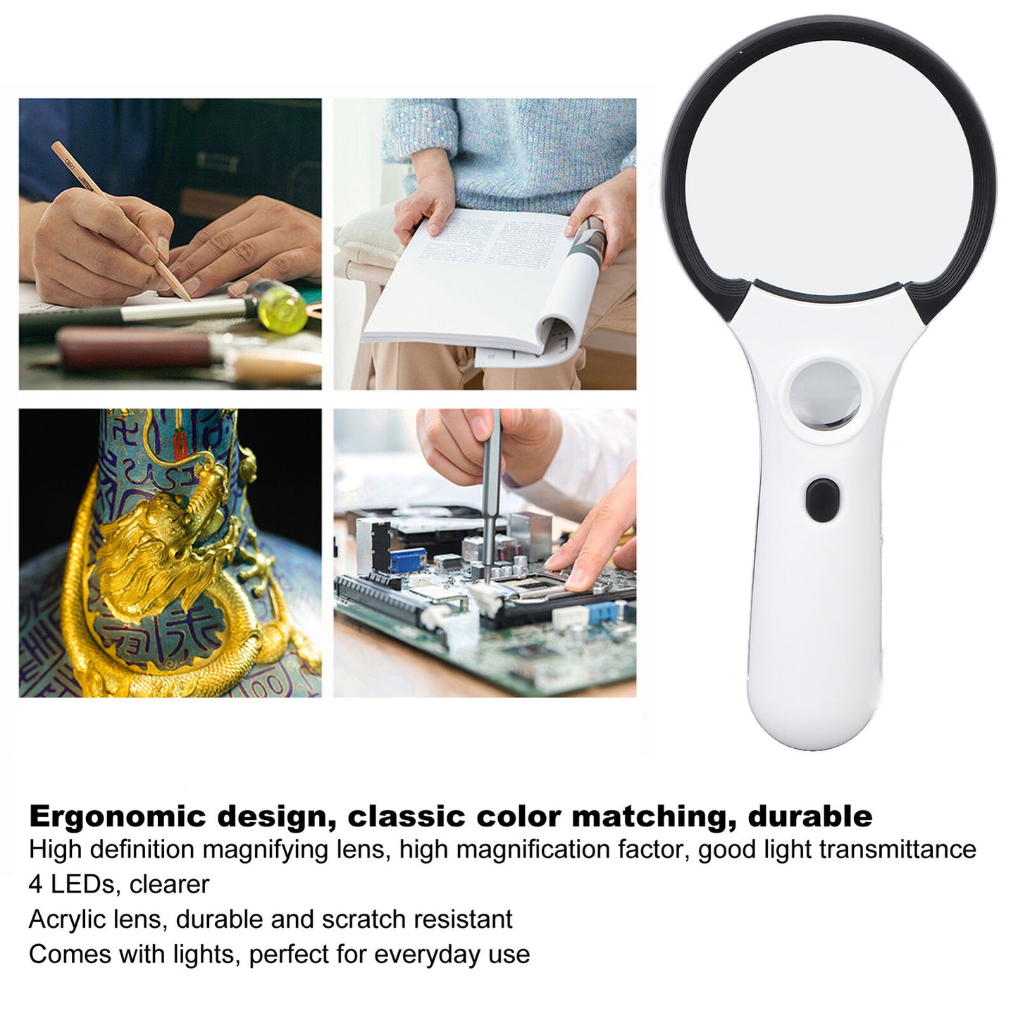 new Magnifying Good Transmittance 4 LEDs High Definition Magnifying For Reading HGF koeek - KOEEK