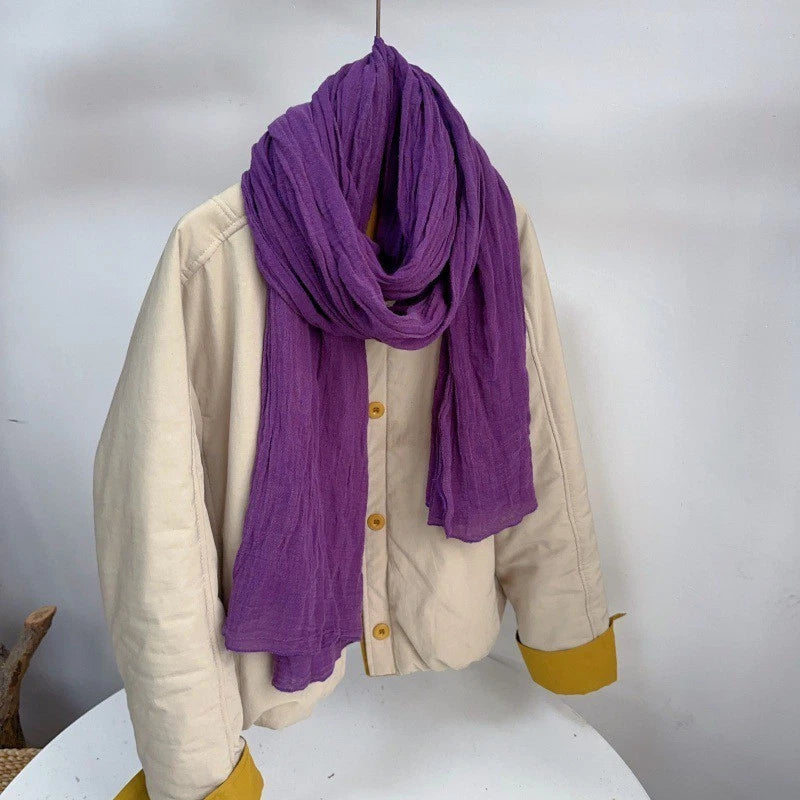 Mens  Bubble Linen Cotton Scarf Breathable Solid Shawl Neckerchief Scarves 07FC0E-D4 - KOEEK