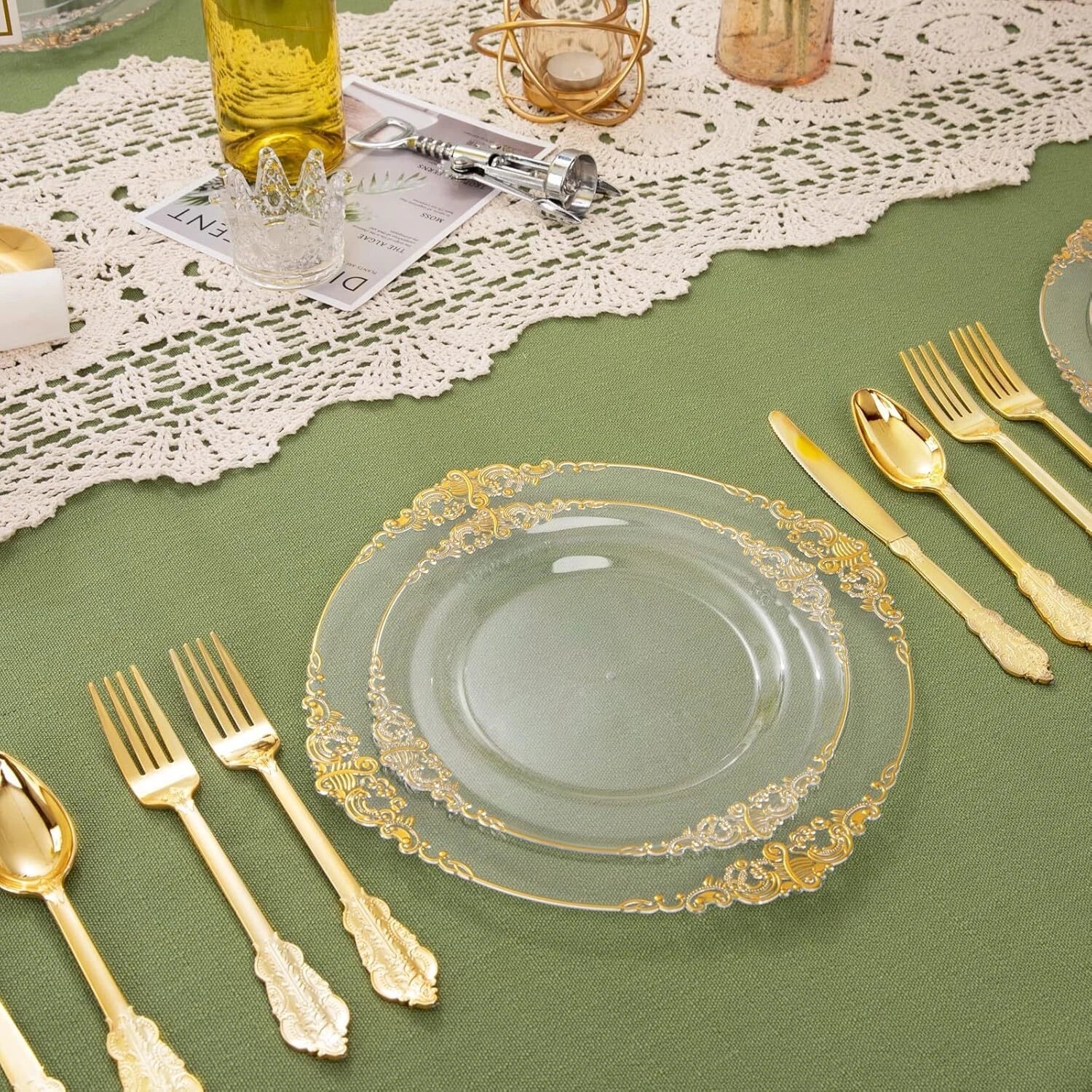 Clear & Gold 100PCS Heavyweight Disposable Plates - 50PCS 10.25" Dinner & 50PCS 07FC0E-D4 - KOEEK