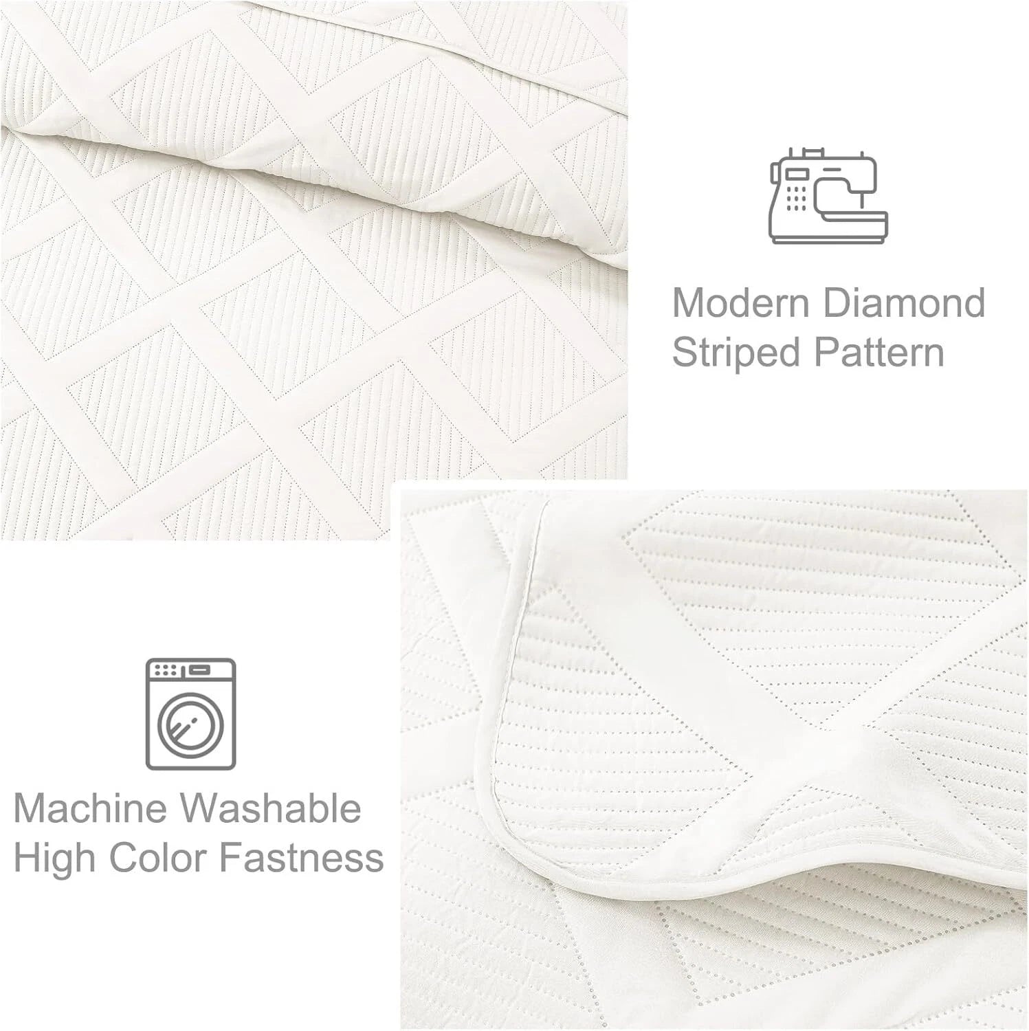 King Size Quilt Set with Modern Striped Pattern, 3 Pieces Summer Lightweight 07FC0E-D4 - KOEEK