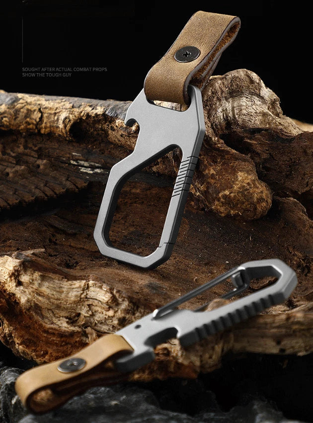 Titanium Alloy + Leather Keychain with Bottle Opener Car Key Pendant EDC Tool 07FC0E-D4 - KOEEK