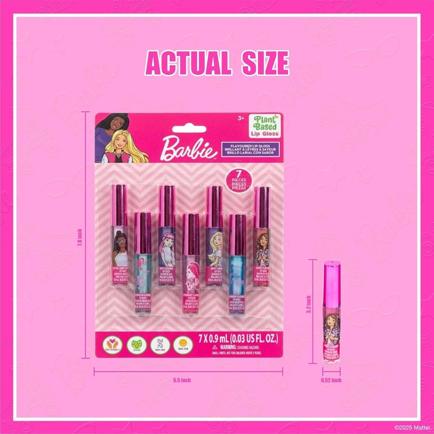 Barbie 7-Piece Lip Gloss Set for Girls Kids Makeup Gift Party Favor Toy BARBIE - KOEEK