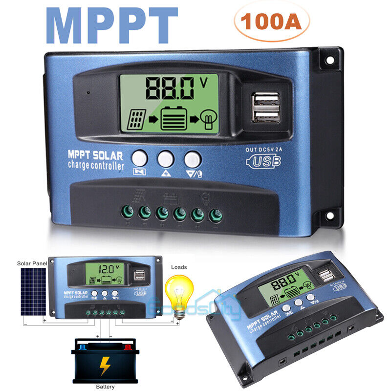 ny 12/24V 60/80/100A MPPT Solar Charge Controller Panel Batteriregulator Dual USB