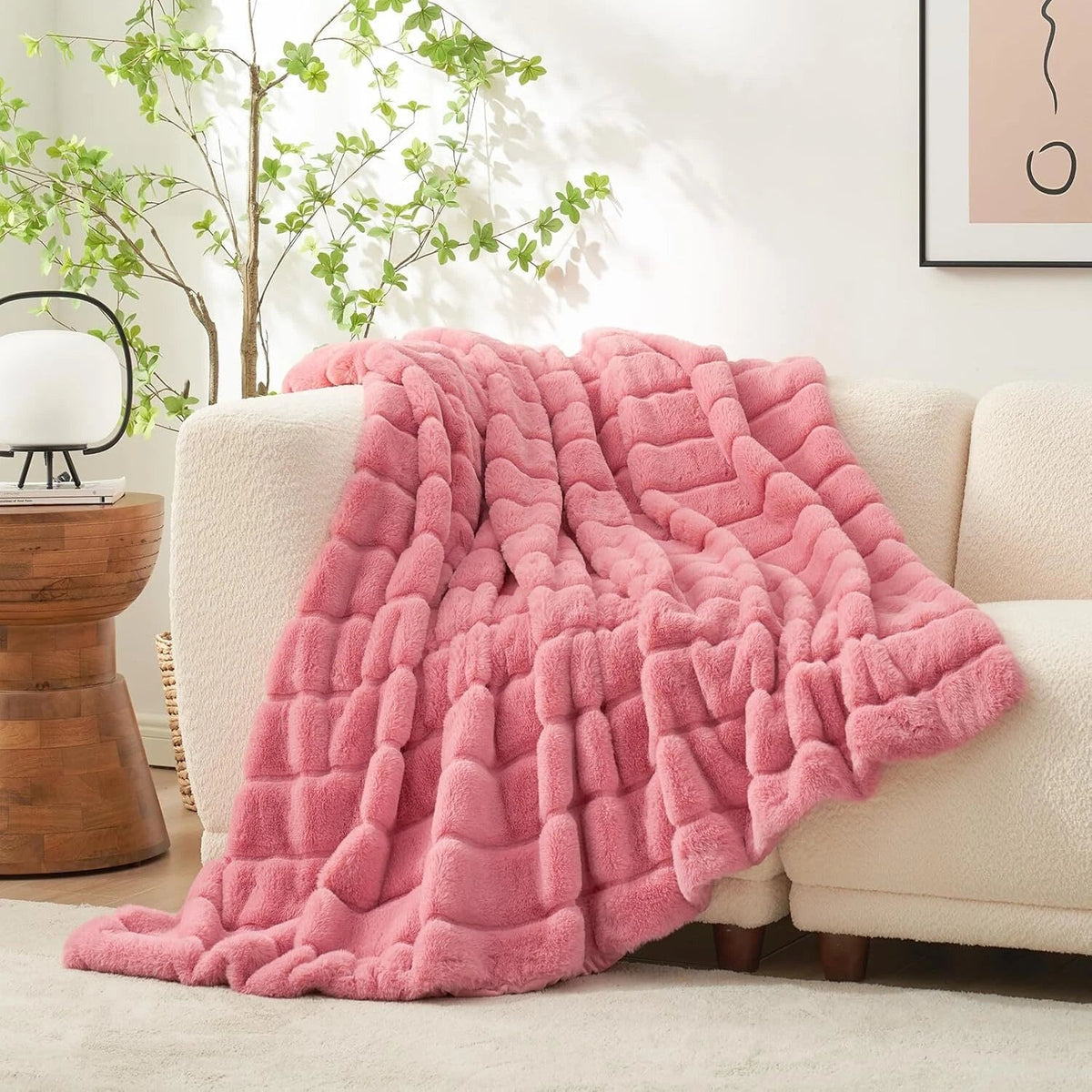 Faux Fur Rug for Sofa, Cozy Warm Plush Striped Rug, Pink 07FC0E-D4 - KOEEK
