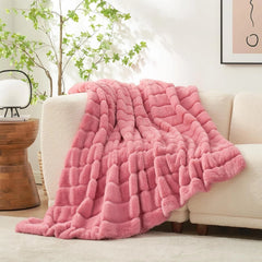 Faux Fur Rug for Sofa, Cozy Warm Plush Striped Rug, Pink 07FC0E-D4 - KOEEK