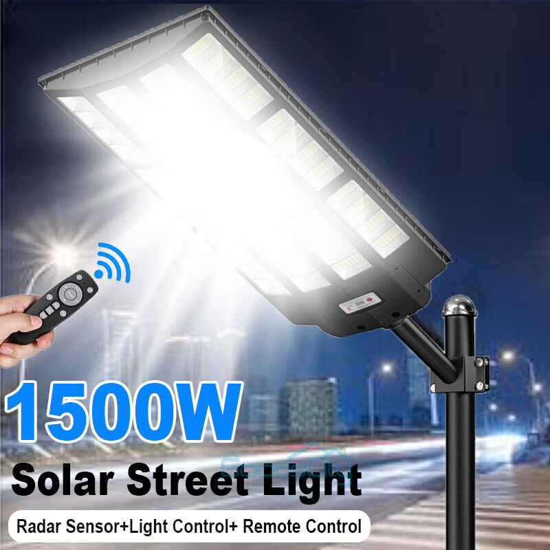 ny 1500W Solar Lights Bevegelsessensor Utendørs Vanntett Garden Yard Wall Street Lamp