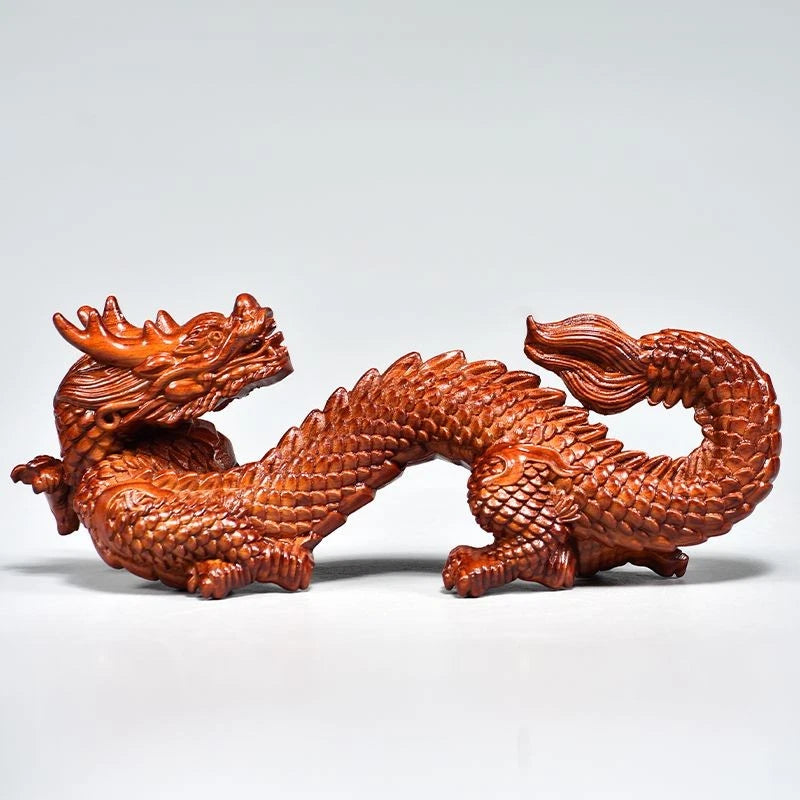 Rosewood Zodiac Dragon Carving Ornament 8cm Wooden Desk Decor Gift 07FC0E-D4 - KOEEK