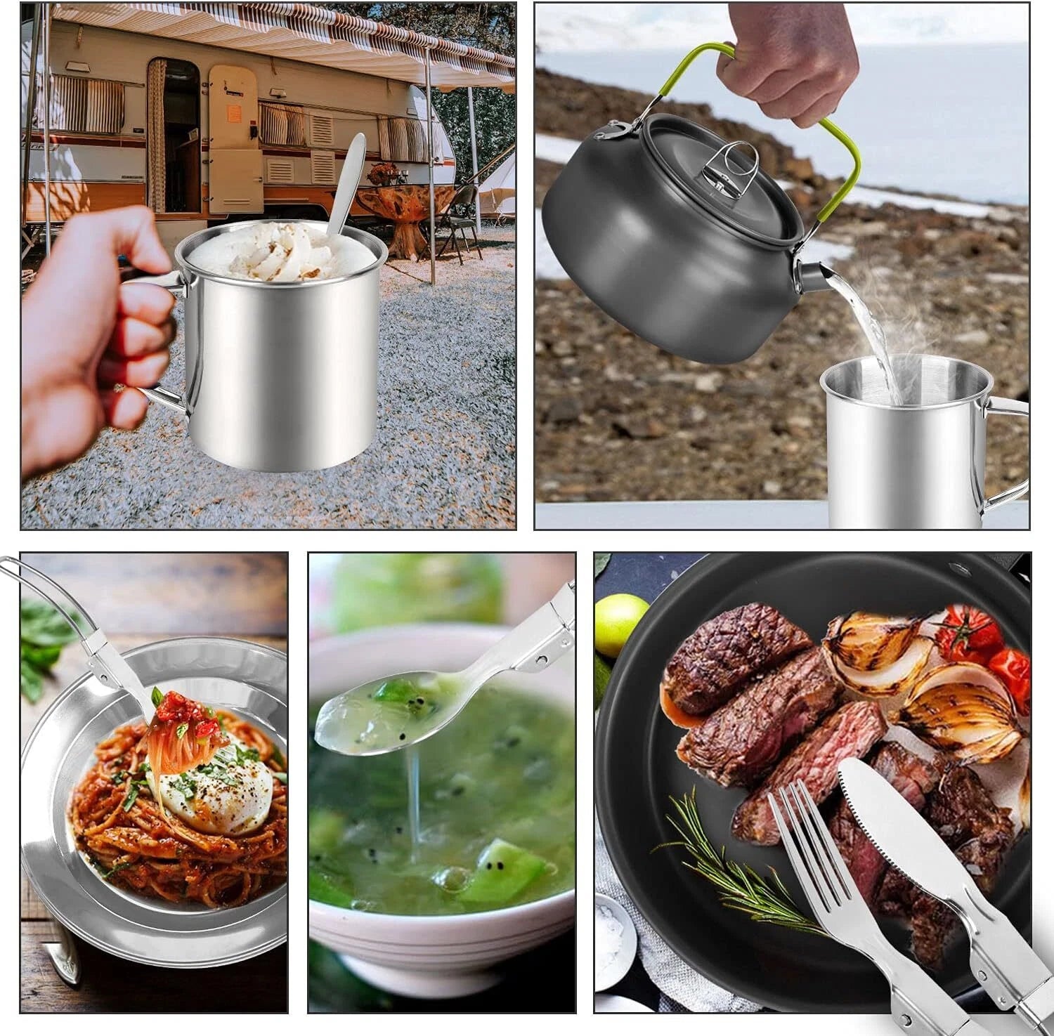 16-Piece Camping Cookware Set, Lightweight Pots and Pans Mini Stove with 2 Cups 07FC0E-D4 - KOEEK