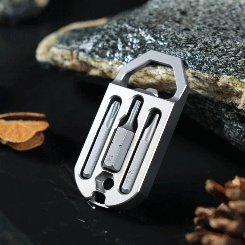 EDC Titanium Multi Tools Bottle Opener Crowbar Pocket with Bit Holder Keychain 07FC0E-D4 - KOEEK