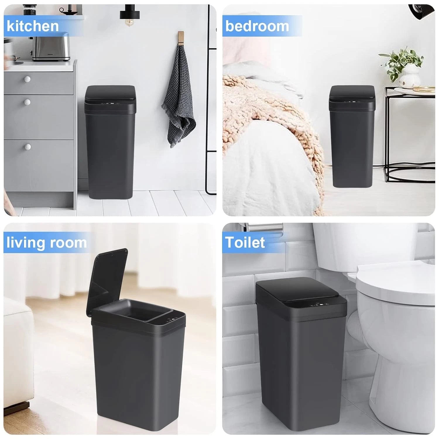 Bathroom Automatic Trash Can 2 Pack 2.2 Gallon Touchless Motion Sensor Small 07FC0E-D4 - KOEEK