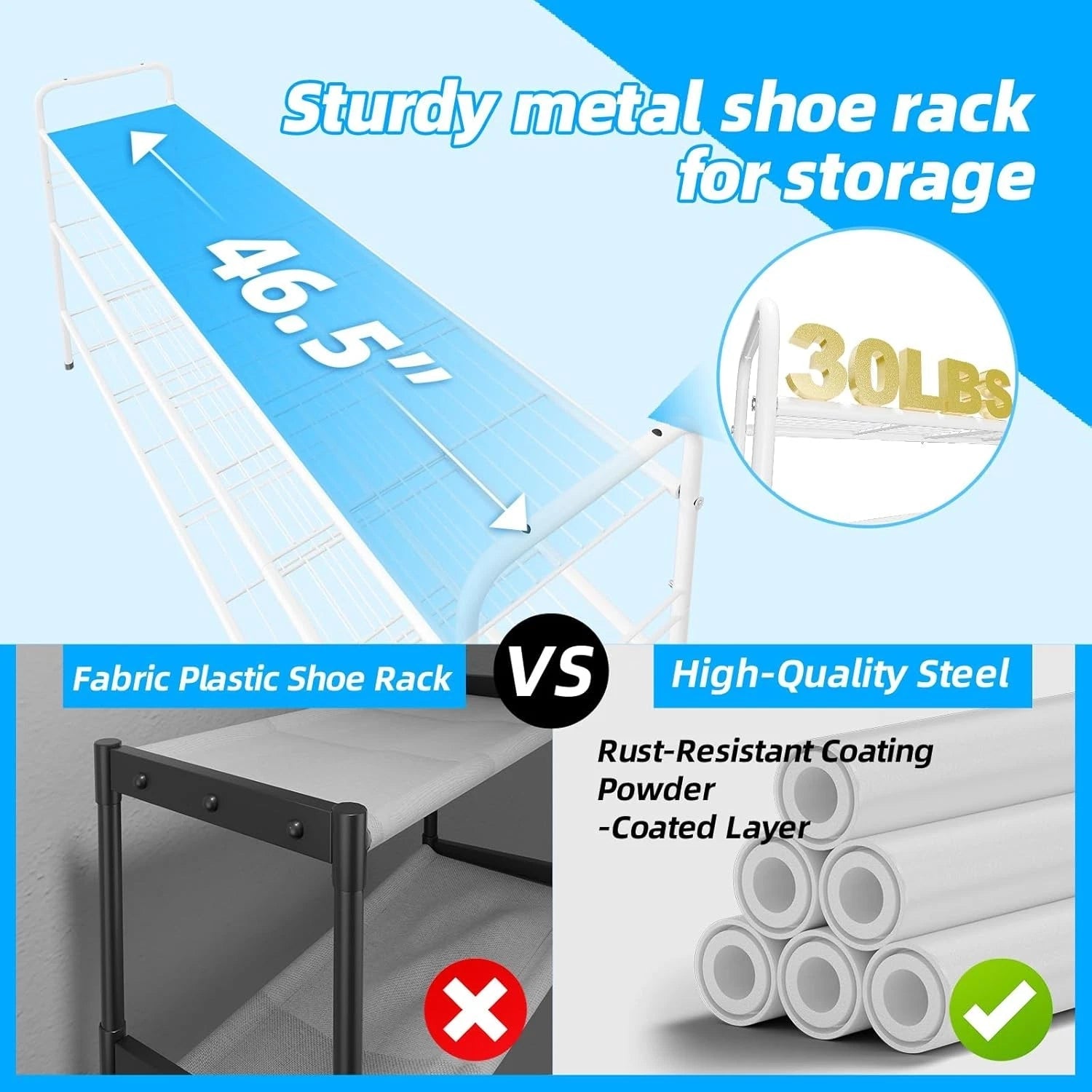 Three-tier shoe rack, suitable for wardrobes, 46.5-inch extra-long shoe rack 07FC0E-D4 - KOEEK
