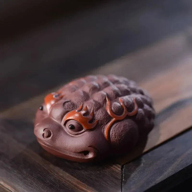 Yixing Purple Clay Tea Pet  Golden Toad Animal Statue Handmade TeaSet Decor 07FC0E-D4 - KOEEK