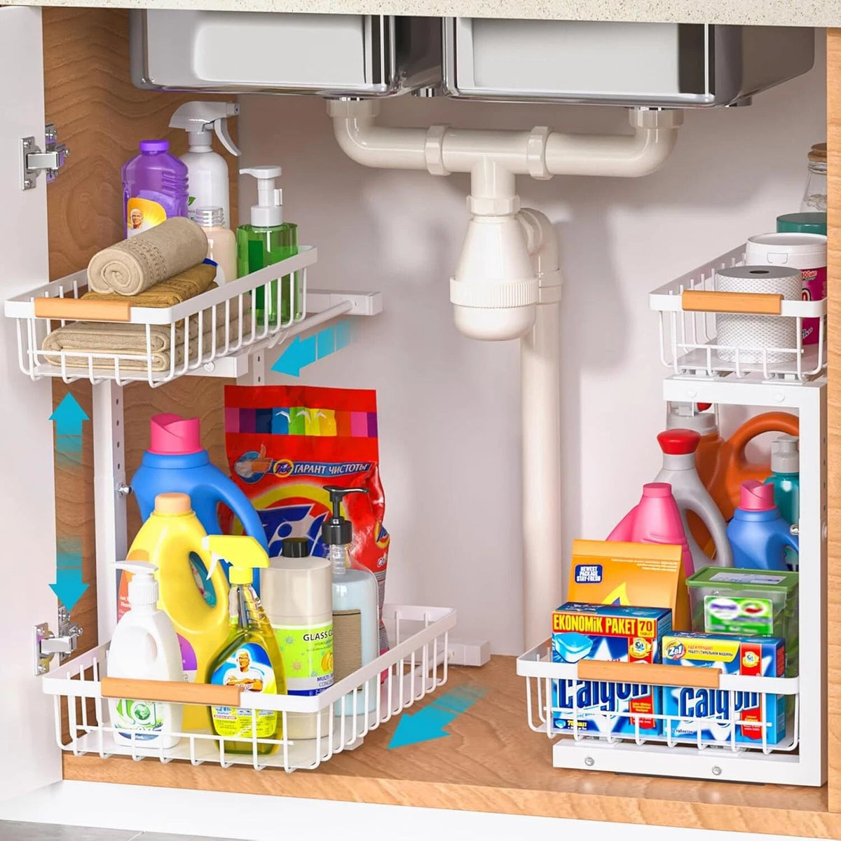 Under Sink Organizer Set of 2, 2 Tier Sliding Under Sink Organizer 07FC0E-D4 - KOEEK