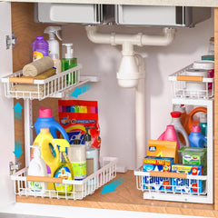 Under Sink Organizer Set of 2, 2 Tier Sliding Under Sink Organizer 07FC0E-D4 - KOEEK