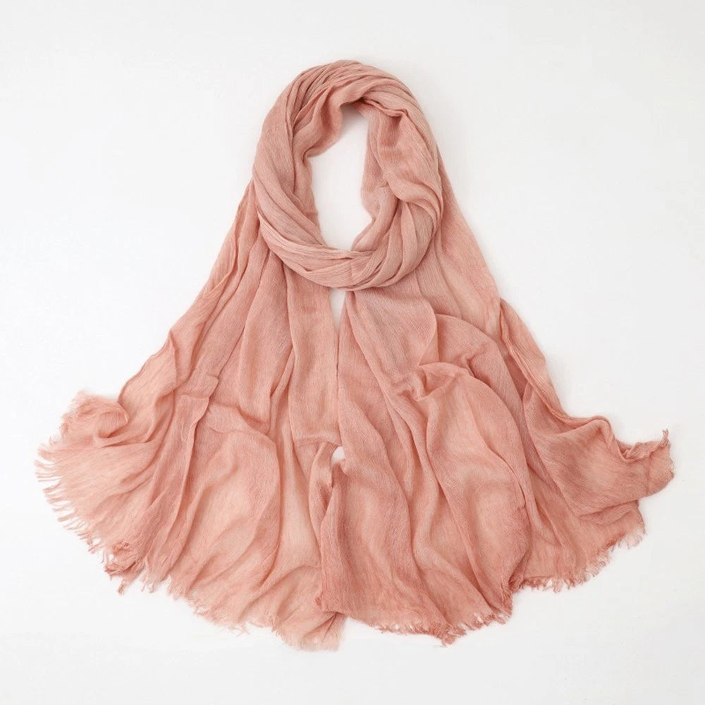 Solid Color Cotton-linen Scarves Women Head Scarves Crinkled Shawls Headscarves 07FC0E-D4 - KOEEK