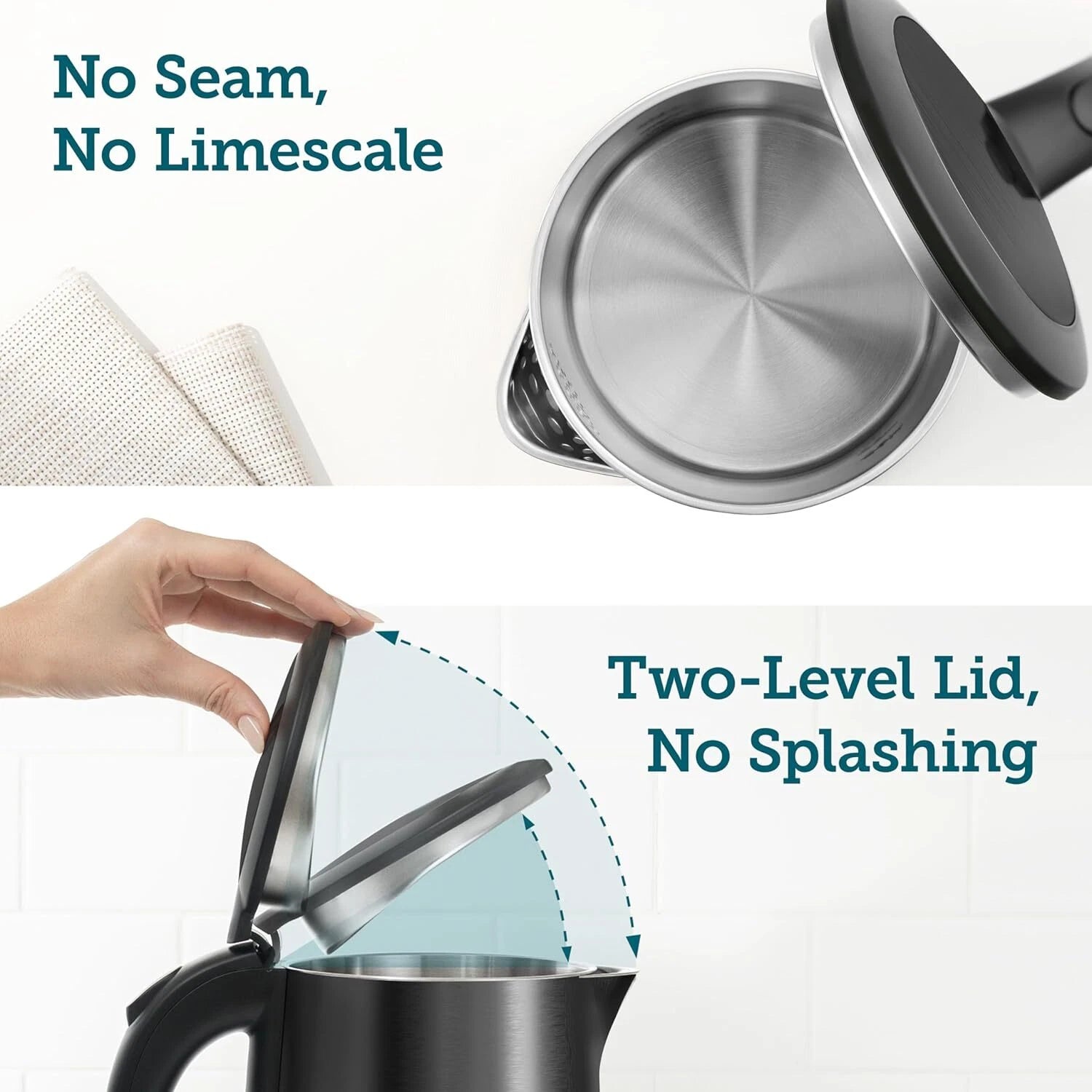 Electric kettle, double wall stainless steel, 1.5 liters/1500 watts, black 07FC0E-D4 - KOEEK
