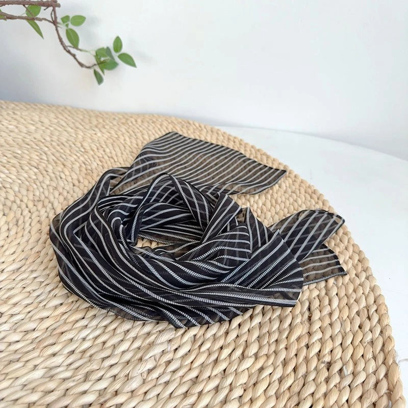Womens Real Silk Black Stripe Scarf Fashion Necktie Neckerchief Fashion Accesory 07FC0E-D4 - KOEEK