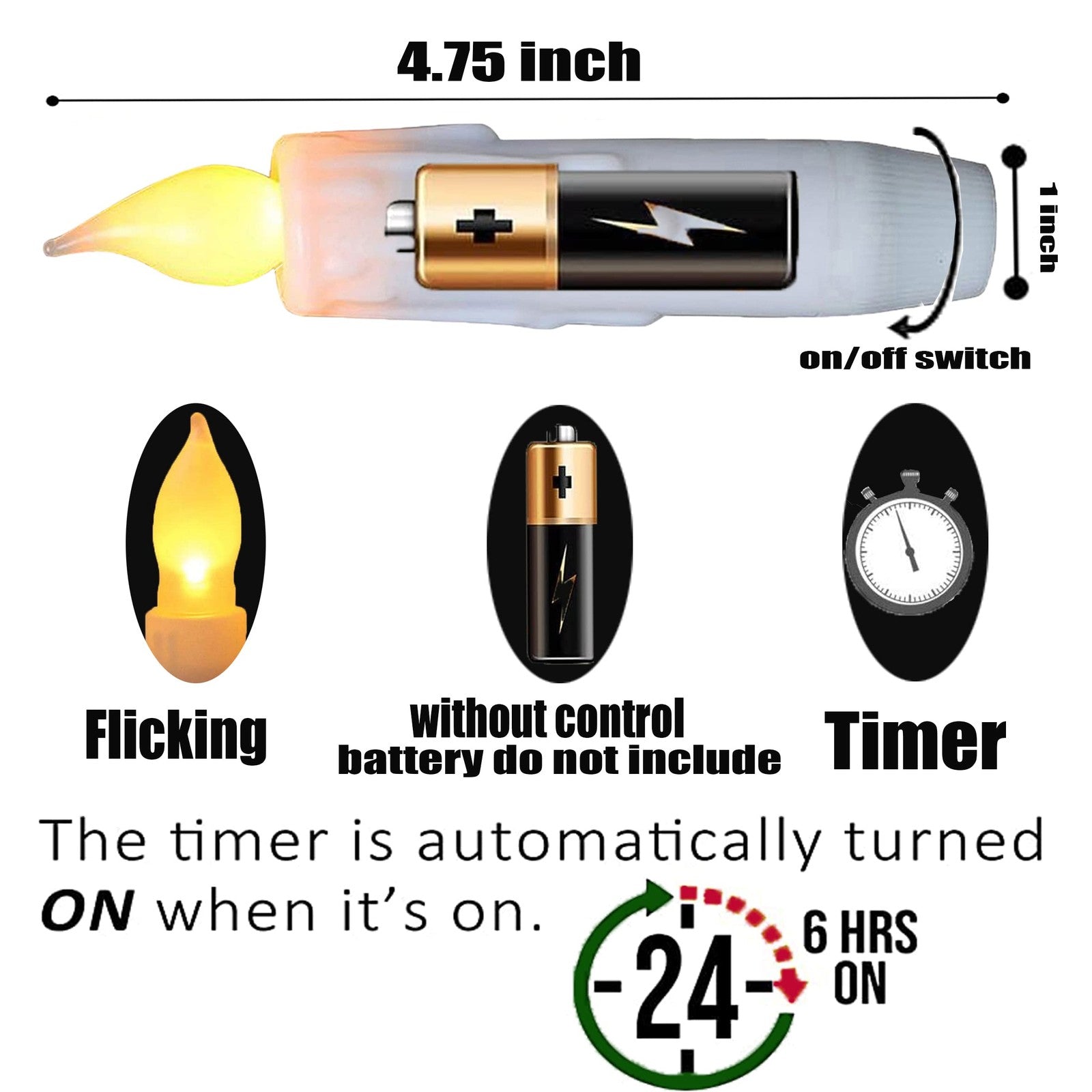.White Short Taper Candles Battery Operated Flickering Small Flameless Taper 07FC0E-D4 - KOEEK