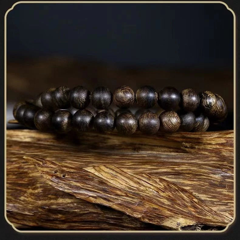 Green Qi Nan Agarwood Natural Old Material Dark Oil Beads 108 Bracelet Necklace 07FC0E-D4 - KOEEK