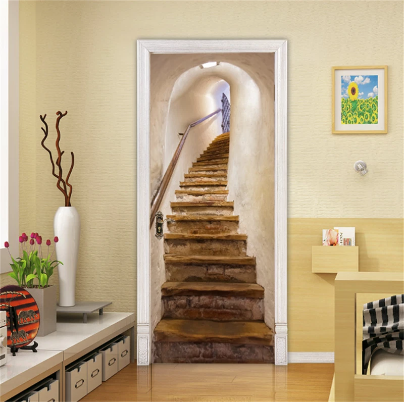 Stairway Wall Art  Self-adhesive Wrap Murals 3D Door Sticker Decal Home Decor 07FC0E-D4 - KOEEK