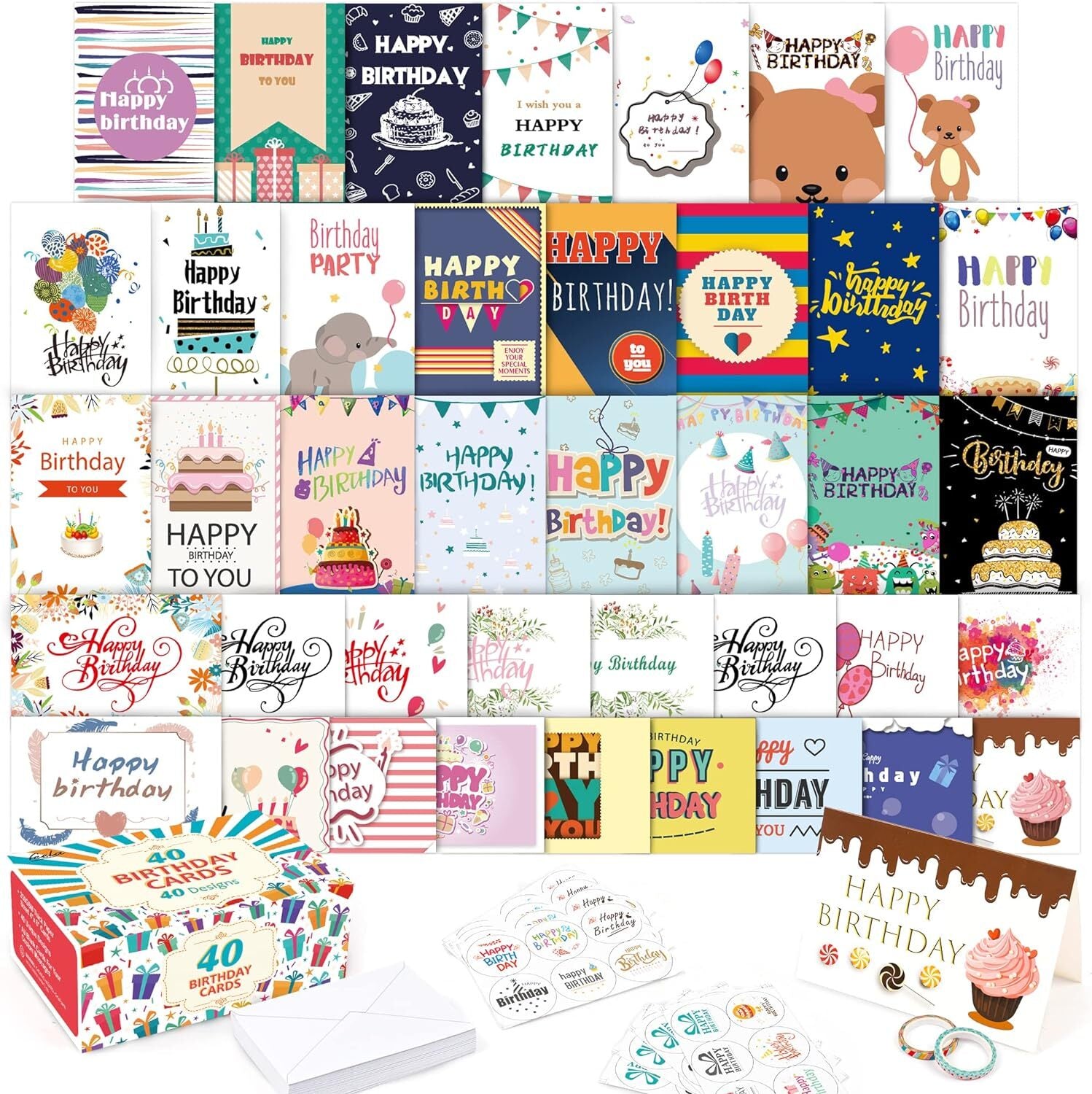 new feela Birthday Cards Bulk, 40 Pack 40 Designs Happy 4 x 6 inch, 40 pack FEELA - KOEEK