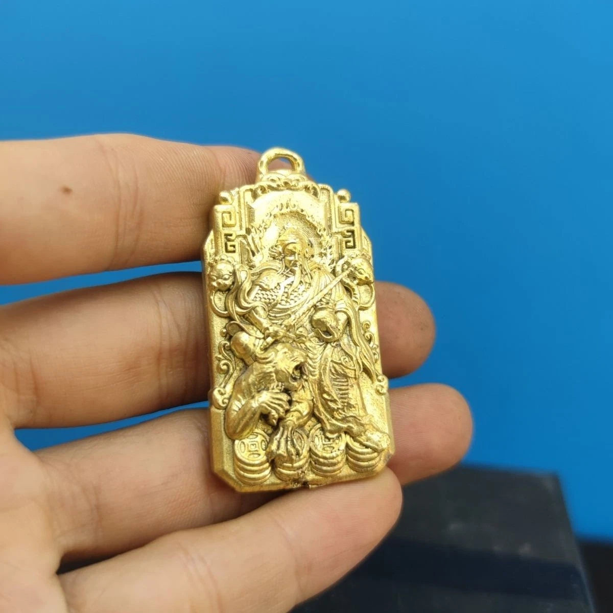 Brass Taoist Zhao Gongming Wealth God Pendant Tag Talisman Keychain Charm 07FC0E-D4 - KOEEK