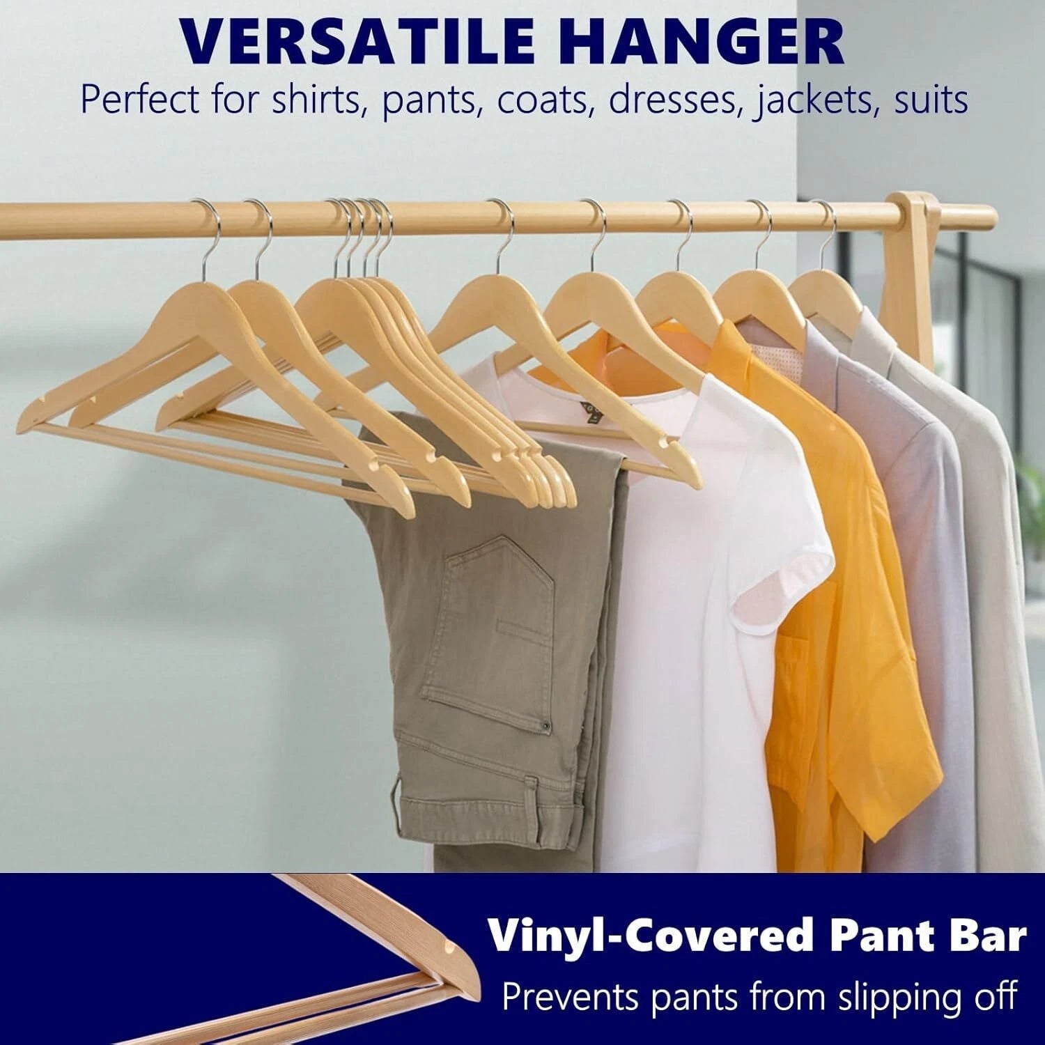 30 Pack Wooden Hanger, Natural Wooden Suit Hanger with Non-Slip Trouser Bar 07FC0E-D4 - KOEEK