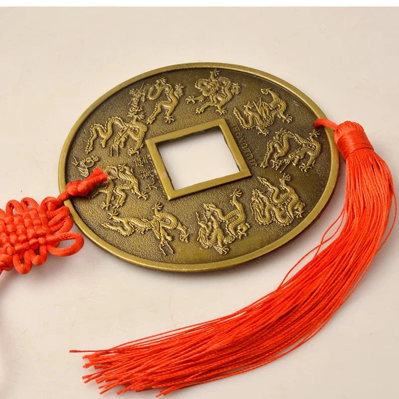 10.5cm Chinese Vintage Luck Wealth Fengshui Copper Coins Amulet Metal Pendant 07FC0E-D4 - KOEEK