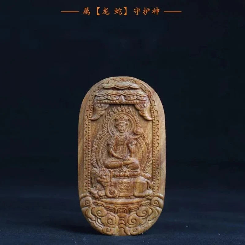 Green Sandalwood Handcarved 12 Zodiac Buddha Statue Guardian God Amulet Pendant 07FC0E-D4 - KOEEK