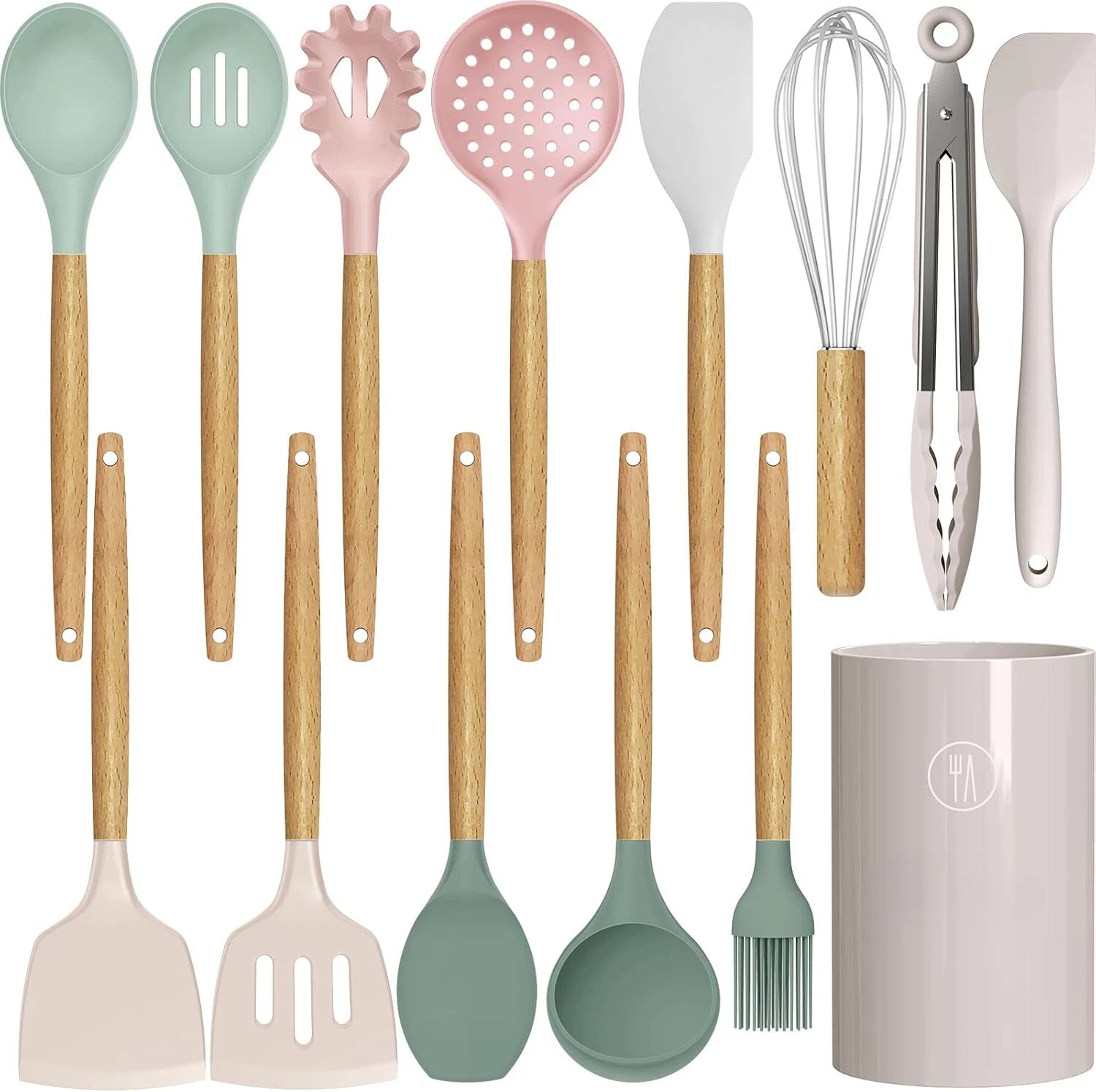 Silicone Cooking Utensils Set - 446°F Heat Resistant Silicone Kitchen Utensils 07FC0E-D4 - KOEEK