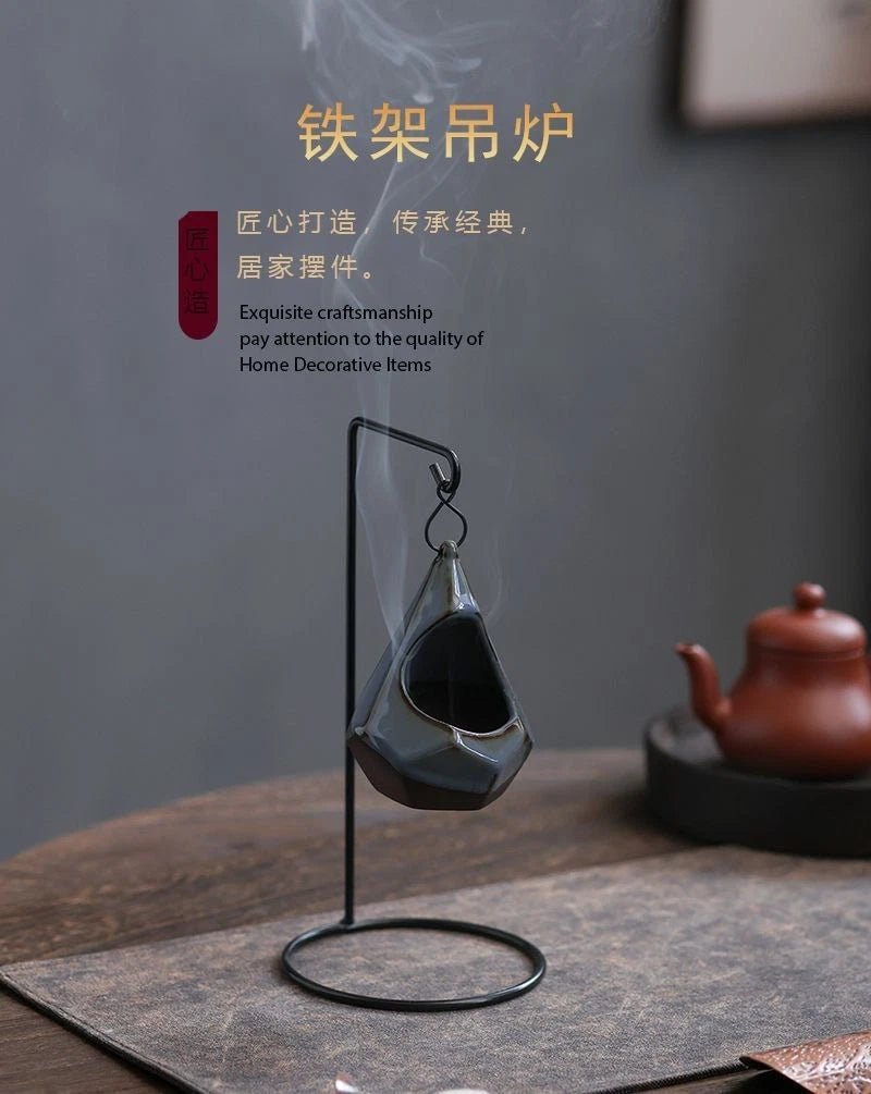 Hanging Ceramic Incense Burner Indoor Home Decor Zen Iron Art Aromatherapy 07FC0E-D4 - KOEEK