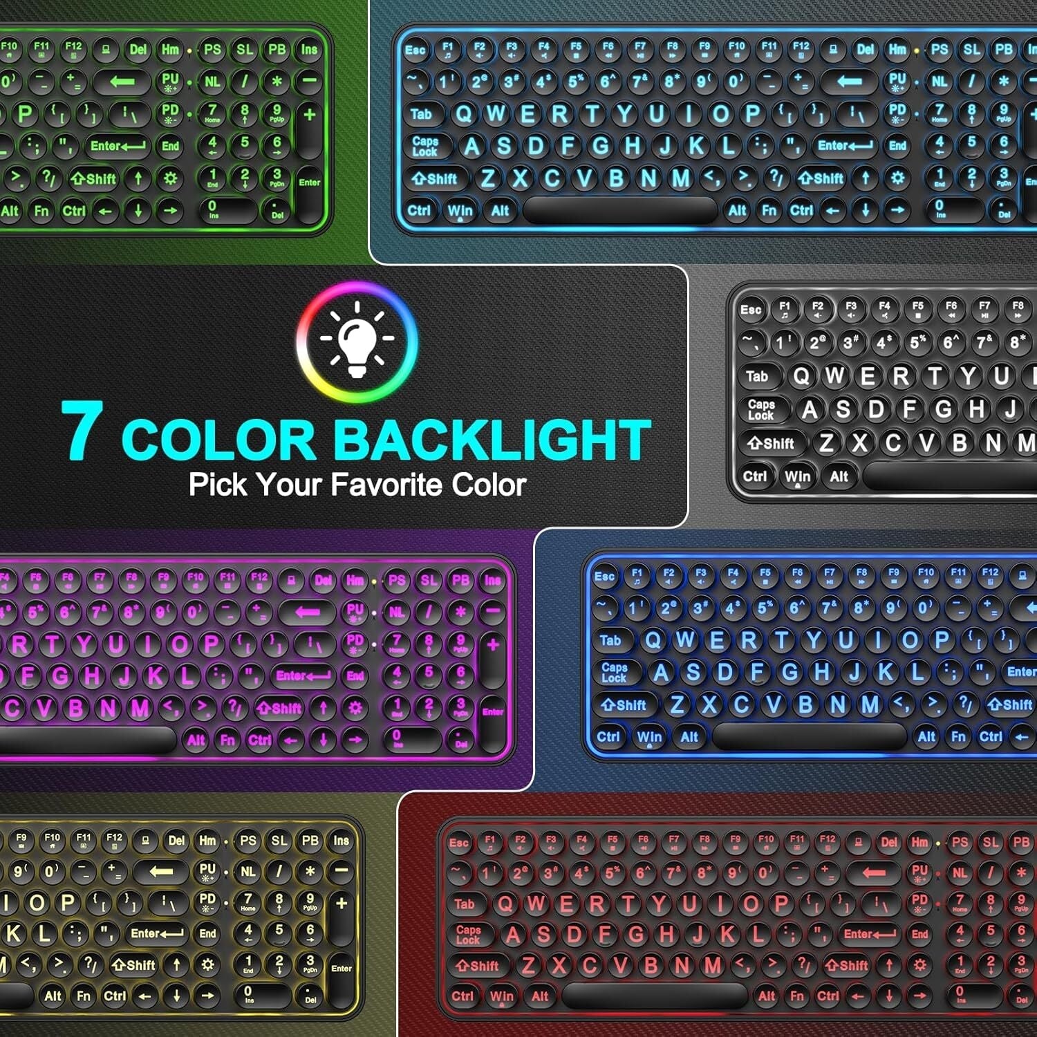 new Large Print Backlit Keyboard, Wired USB Lighted Computer Multi-color 07FC0E-D4 - KOEEK