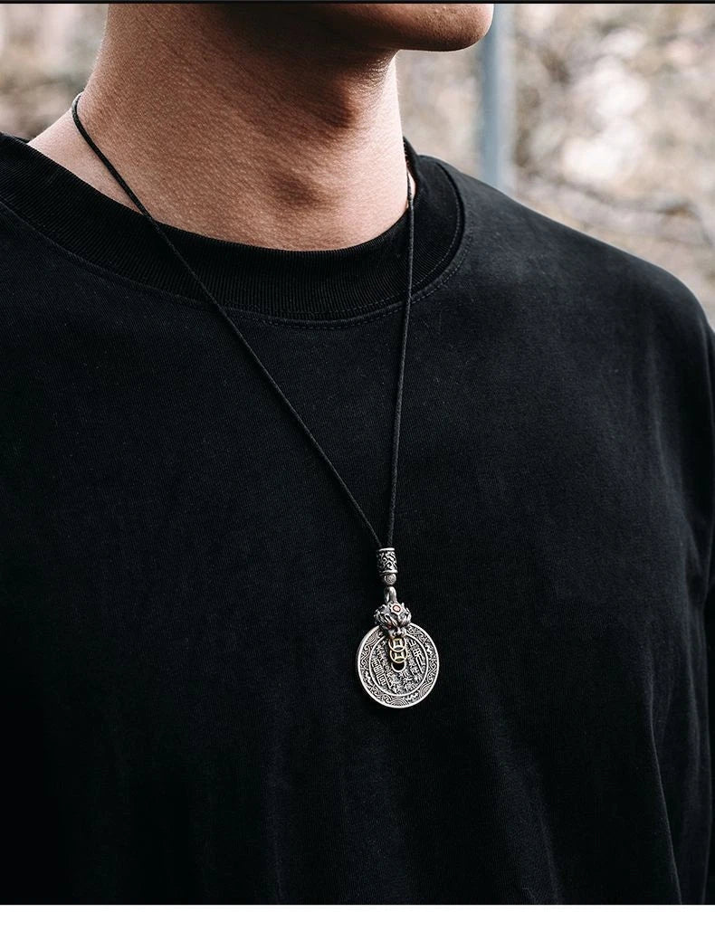 Rotating Taoist Pendant Necklace Pixiu Bagua Chinese Style  Charm 07FC0E-D4 - KOEEK