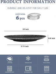 Ceramic Dinner Plates - Set of 6, 10-inch, Round Dinner Plates, Black Glaze 07FC0E-D4 - KOEEK
