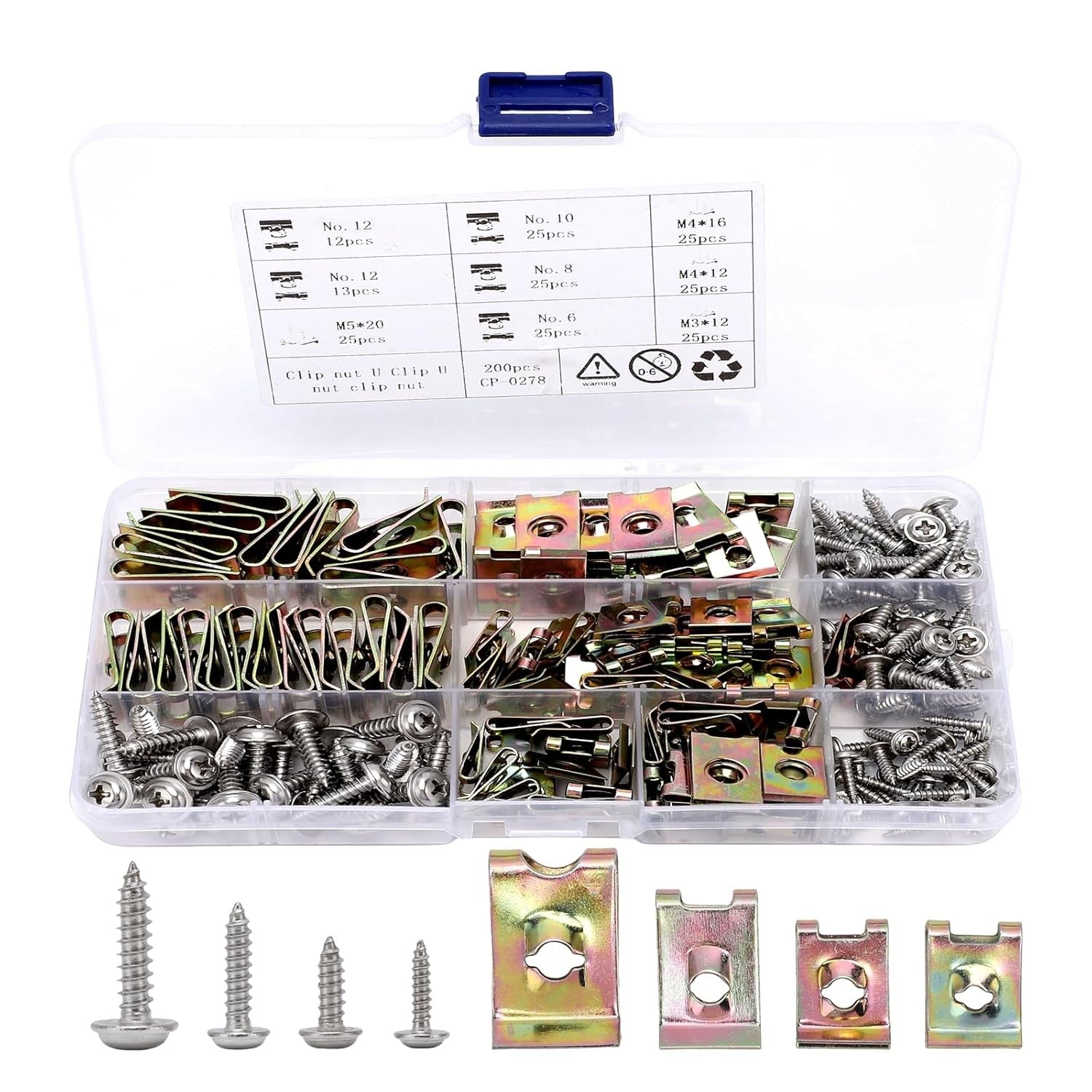 new 200PCS Car U‑Clips with Screw Assortment Kit, Automotive Screws Chrome/Brass 07FC0E-D4 - KOEEK