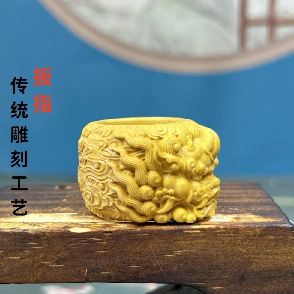 Boxwood Carved Pi Xiu Ring Wealth Hand Piece Fidget Decor Gift for Men 07FC0E-D4 - KOEEK