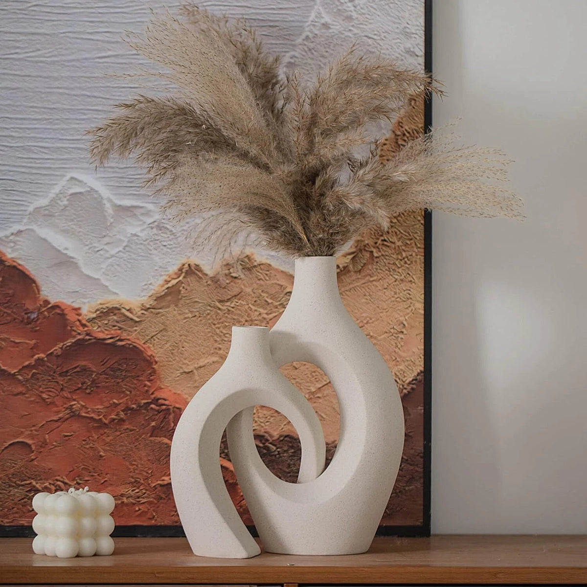 XL Beige Ceramic Vase Set of 2 for Modern Home Decor, Eclectic Entryway Modern 07FC0E-D4 - KOEEK