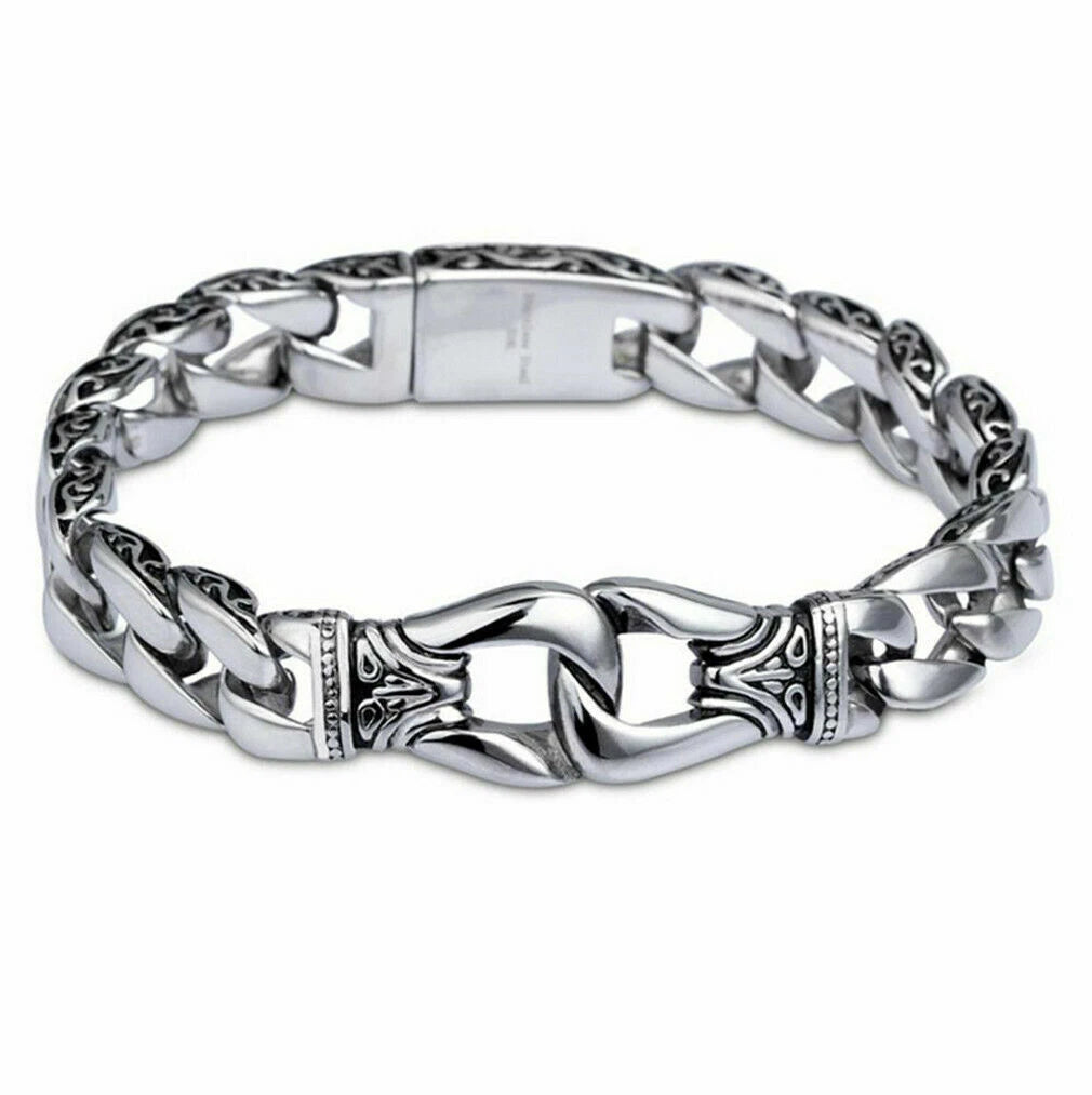 Mens Heavy Sturdy Stainless Steel Motorcycle Biker Chain Bracelet Wristband Gift 07FC0E-D4 - KOEEK