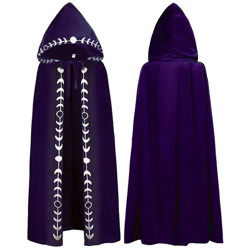Medieval Reaper Wizard Embroidery Hooded Cloak Cosplay Costumes Halloween Party 07FC0E-D4 - KOEEK